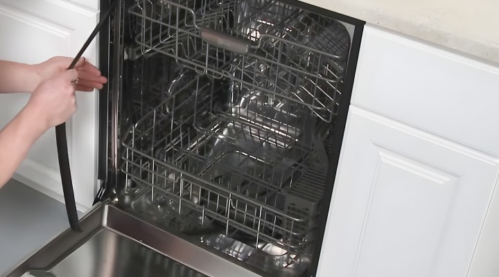 removing the damaged latch or gasket on dishwasher