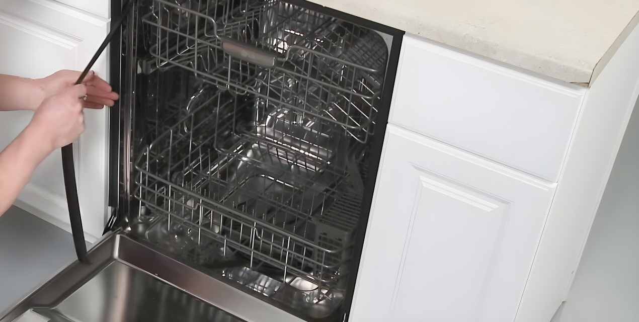 removing the damaged latch or gasket on dishwasher