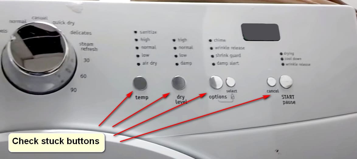 Stuck buttons on Frigidaire dryer